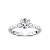 Round Shared Prong Engagement Ring with Hidden Halo