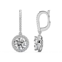 Round Cut Halo Lab Grown Diamond Drop Earrings