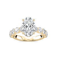 Oval Shaped Shared Prong Engagement Ring with Hidden Halo