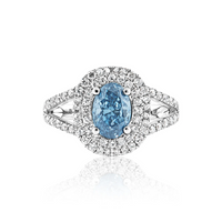 Fancy Deep Greenish Blue Oval Cut Diamond Engagement Ring