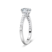 Round Shared Prong Engagement Ring with Hidden Halo