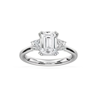 Double Prong Emerald Cut Three Stone Engagement Ring