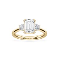 Double Prong Emerald Cut Three Stone Engagement Ring