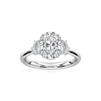 Double Prong Oval Three Stone Engagement Ring