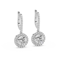 Round Cut Halo Lab Grown Diamond Drop Earrings