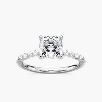 Cushion Cut Shared Prong Side Stone Engagement Ring