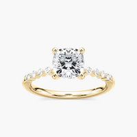 Cushion Cut Shared Prong Side Stone Engagement Ring
