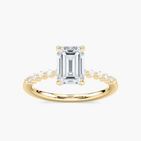 Emerald Cut Shared Prong Side Stone Engagement Ring