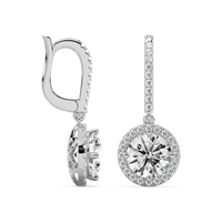 Round Cut Halo Lab Grown Diamond Drop Earrings