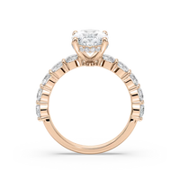 Oval Shaped Shared Prong Engagement Ring with Hidden Halo