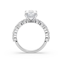 Oval Shaped Shared Prong Engagement Ring with Hidden Halo