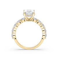Oval Shaped Shared Prong Engagement Ring with Hidden Halo
