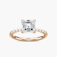 Asscher Cut Shared Prong Side Stone Engagement Ring