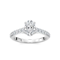 Oval Shared Prong Engagement Ring with Hidden Halo