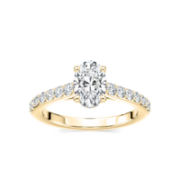 Oval Shared Prong Engagement Ring with Hidden Halo