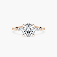 Round Cut Shared Prong Side Stone Engagement Ring