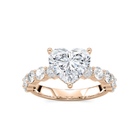 Heart Shaped Shared Prong Engagement Ring with Hidden Halo