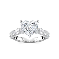 Heart Shaped Shared Prong Engagement Ring with Hidden Halo