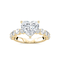 Heart Shaped Shared Prong Engagement Ring with Hidden Halo