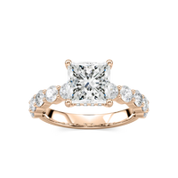 Princess Shaped Shared Prong Engagement Ring with Hidden Halo