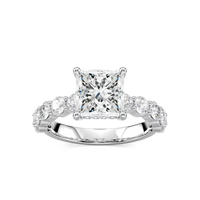 Princess Shaped Shared Prong Engagement Ring with Hidden Halo
