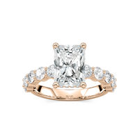 Radiant Shaped Shared Prong Engagement Ring with Hidden Halo