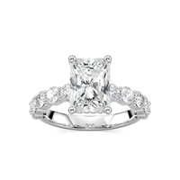 Radiant Shaped Shared Prong Engagement Ring with Hidden Halo