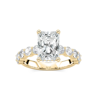 Radiant Shaped Shared Prong Engagement Ring with Hidden Halo