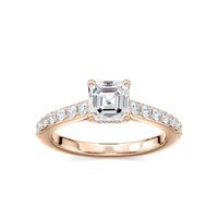 Asscher Shared Prong Engagement Ring with Hidden Halo