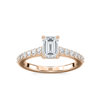 Emerald Cut Shared Prong Engagement Ring with Hidden Halo
