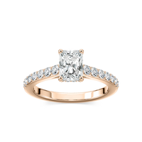 Radiant Cut Shared Prong Engagement Ring with Hidden Halo