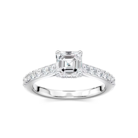 Asscher Shared Prong Engagement Ring with Hidden Halo