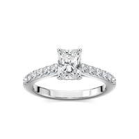 Radiant Cut Shared Prong Engagement Ring with Hidden Halo