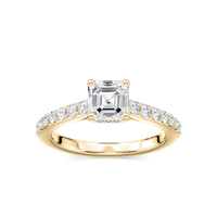 Asscher Shared Prong Engagement Ring with Hidden Halo