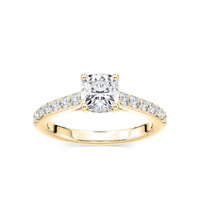 Cushion Shared Prong Engagement Ring with Hidden Halo