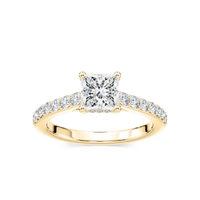 Princess Cut Shared Prong Engagement Ring with Hidden Halo