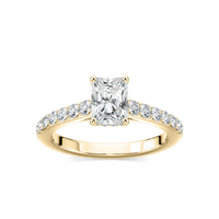 Radiant Cut Shared Prong Engagement Ring with Hidden Halo