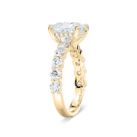 Princess Shaped Shared Prong Engagement Ring with Hidden Halo