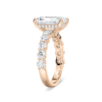 Radiant Shaped Shared Prong Engagement Ring with Hidden Halo