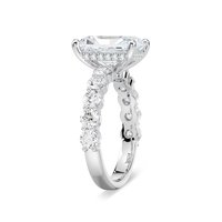 Radiant Shaped Shared Prong Engagement Ring with Hidden Halo