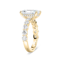 Radiant Shaped Shared Prong Engagement Ring with Hidden Halo