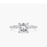 Asscher Cut Shared Prong Side Stone Engagement Ring