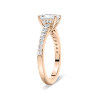 Radiant Cut Shared Prong Engagement Ring with Hidden Halo