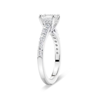 Asscher Shared Prong Engagement Ring with Hidden Halo