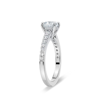 Cushion Shared Prong Engagement Ring with Hidden Halo