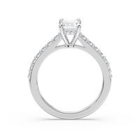 Emerald Cut Shared Prong Engagement Ring with Hidden Halo