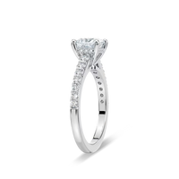 Princess Cut Shared Prong Engagement Ring with Hidden Halo