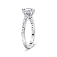 Radiant Cut Shared Prong Engagement Ring with Hidden Halo