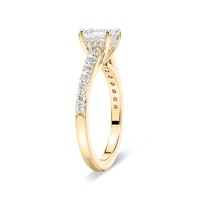 Asscher Shared Prong Engagement Ring with Hidden Halo