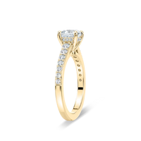 Cushion Shared Prong Engagement Ring with Hidden Halo